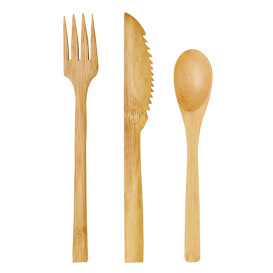 Bamboo Cutlery Kit: Fork + Knife + Spoon (250 Units)