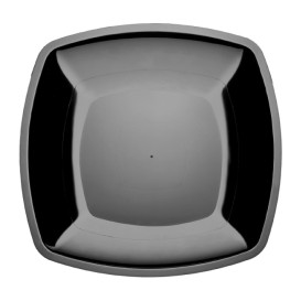 Plastic Plate Flat Black Square shape PS 30 cm (12 Units)
