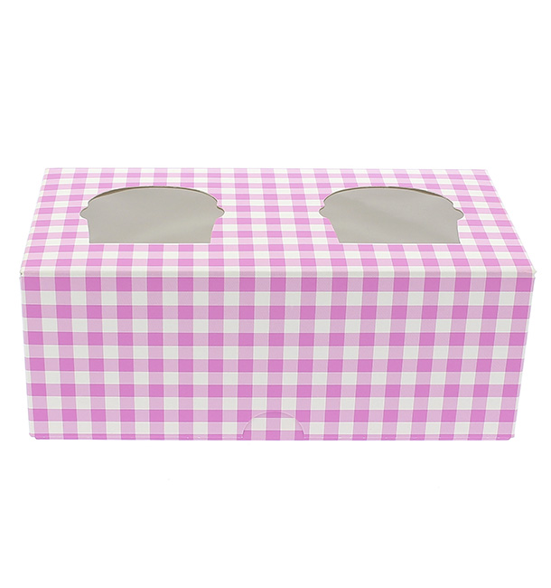 Paper Cupcake Box 2 Slot Pink 19,5x10x7,5cm (20 Units) 