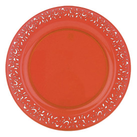 Reusable Hard Plate Round shape Lace Orange 23cm (4 Units)