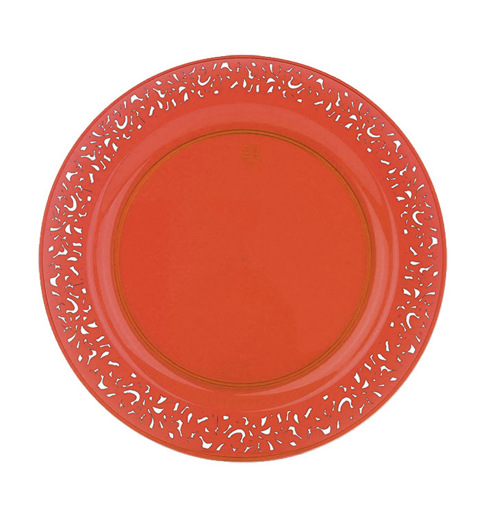 Plastic Plate Round shape "Lace" Orange 23cm (4 Units) Plastic Plate Round shape "Lace" Orange 23cm (4 Units)
