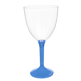 Plastic Stemmed Glass Wine Blue Clear Removable Stem 300ml (40 Units)