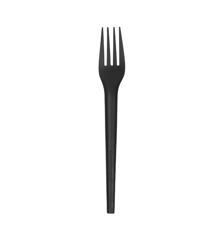 Cornstarch Fork Biodegradable CPLA Black 17cm (25 Units) Cornstarch Fork Biodegradable CPLA Black 17cm (25 Units)