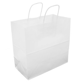 Paper Bag with Handles Kraft White 100g/m² 27+14x26cm (200 Units)