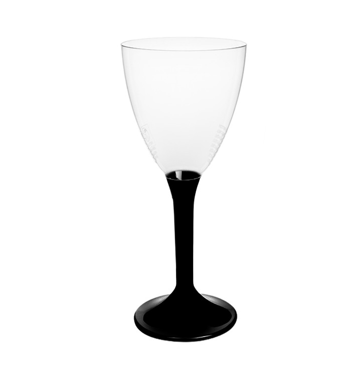 Plastic Stemmed Glass Wine Black Removable Stem 180ml (40 Units)