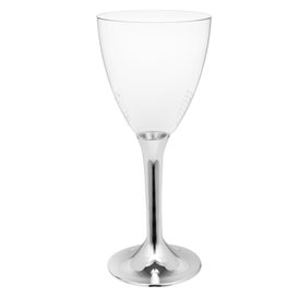 Plastic Stemmed Glass Wine Silver Chrome Removable Stem 180ml (200 Units)