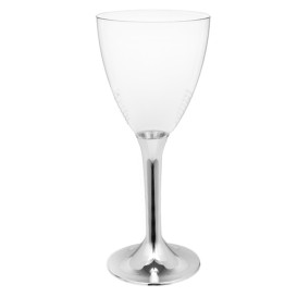 Plastic Stemmed Glass Wine Silver Chrome Removable Stem 180ml (200 Units)