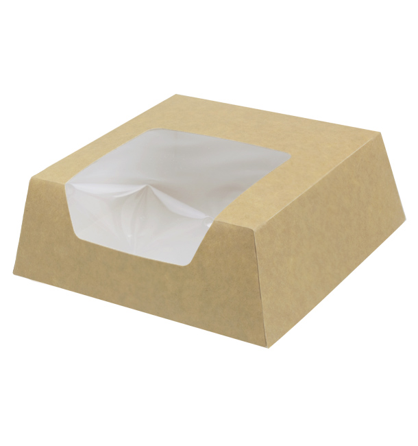 Paper Cake Box with Window Kraft 14x14x5cm (25 Units)