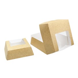 Paper Cake Box with Window Kraft 14x14x5cm (25 Units)