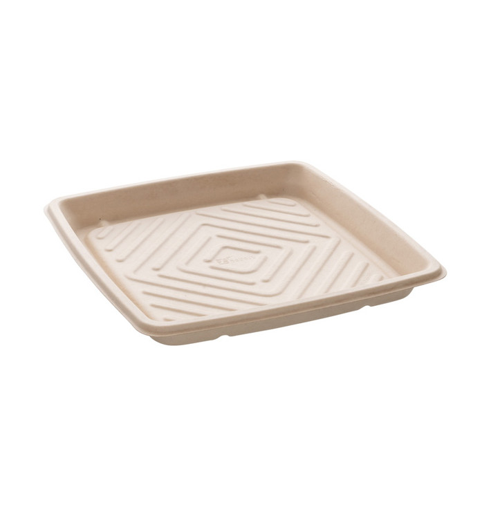 Sugarcane Tray Square Shape Natural 27x27cm (25 Units)