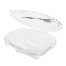 Plastic Salad Bowl APET shape with Fork 500ml 19x14x7,6cm (400 Units)