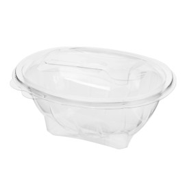 Plastic Salad Bowl APET shape with Fork 750ml 19x14x9,5cm (300 Units)