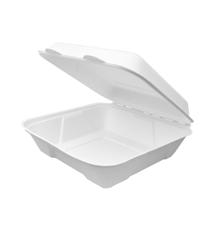 Sugarcane Hinged Container "Menu Box" White 22,5x22,5x7,5cm(200 Units) Sugarcane Hinged Container "Menu Box" White 22,5x22,5x7,5cm(200 Units)