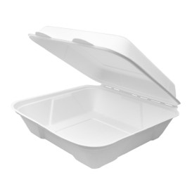 Sugarcane Hinged Container "Menu Box" White 22,5x22,5x7,5cm (50 Units) 