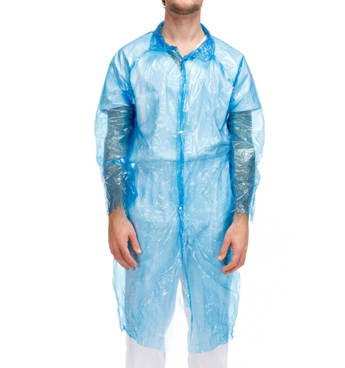 Disposable Lab Coat PE Closure Button Blue (1 Unit) Disposable Lab Coat PE Closure Button Blue (1 Unit)