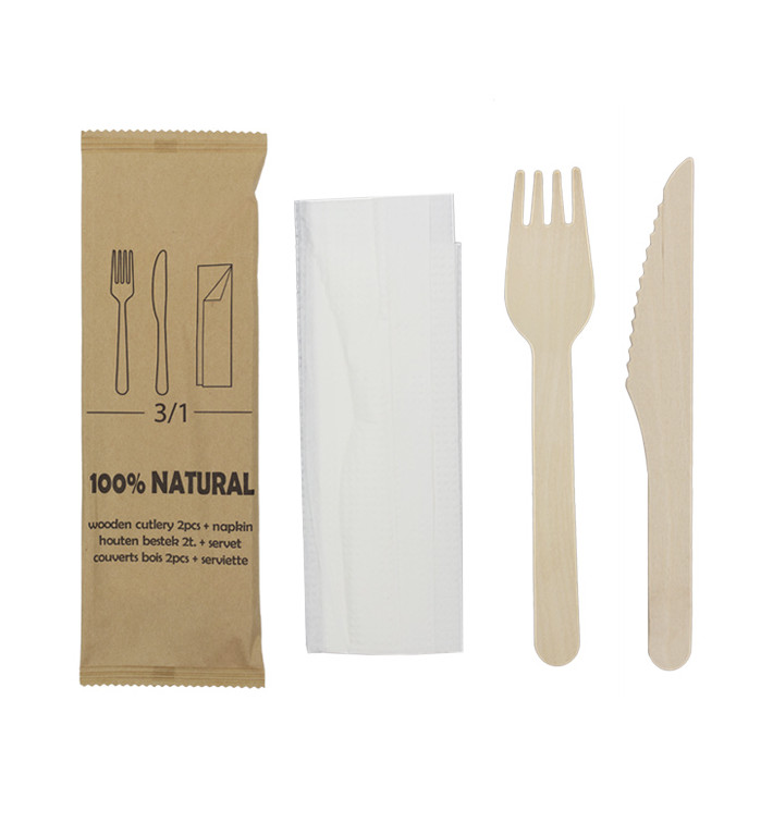 Cutlery Set Wood Fork, Knife, Napkin (600 Units) Cutlery Set Wood Fork, Knife, Napkin (600 Units)