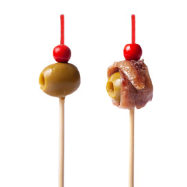 Bamboo Food Pick Red Ball Head Design 12cm (100 Units)  