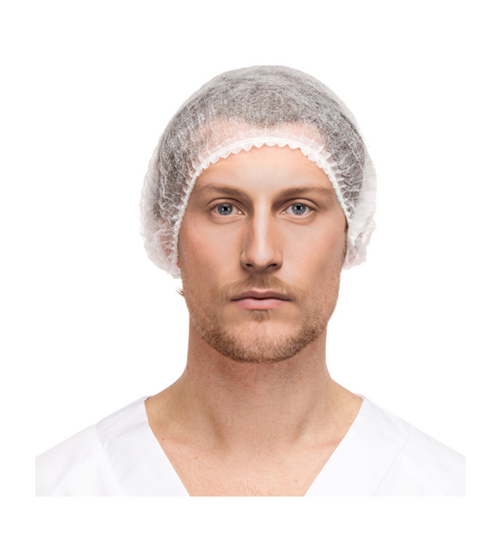 Disposable Bouffant Cap Accordion PP White 2 Gums Ø53cm (100 Units) 