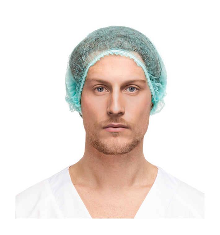 Disposable Bouffant Cap Accordion PP Green 2 Gums Ø53cm (1000 Units)