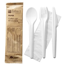 Kraft Cardboard Cutlery Kit Fork, Knife, Spoon and Napkin (300 Units)