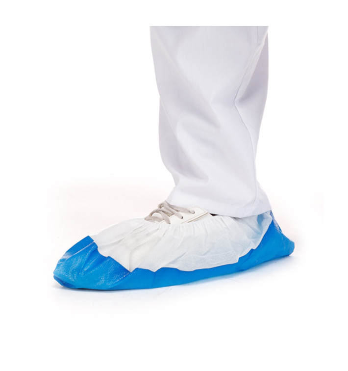 Disposable Plastic Shoe Covers with Reinforce Sole TST PP CPE White/Blue (100 Units) Disposable Plastic Shoe Covers with Reinforce Sole TST PP CPE White/Blue (100 Units)