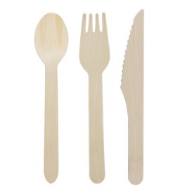 Wooden Cutlery Kit Fork, Knife Spoon (50 Units)