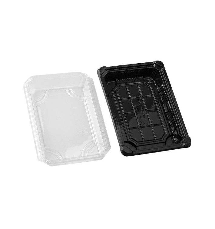 Sushi Tray and Lid PLA Black 13,0x18 cm (100 Units) Sushi Tray and Lid PLA Black 13,0x18 cm (100 Units)