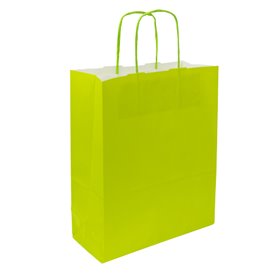 Paper Bag with Handles Green 90g/m² 28+10x22 cm (25 Units)