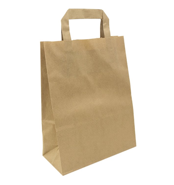 Flat Handle Kraft Paper Bags 80g/m² 22+10x28cm (50 Units) Flat Handle Kraft Paper Bags 80g/m² 22+10x28cm (50 Units)