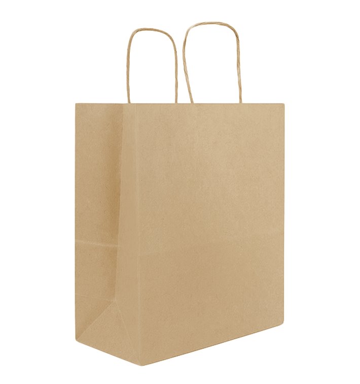 Flat Handle Kraft Paper Bags 80g/m² 22+10x28cm (250 Units) Flat Handle Kraft Paper Bags 80g/m² 22+10x28cm (250 Units)