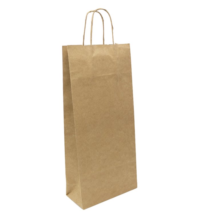 Paper Bottle Bag with Handles Kraft 18+8x39cm (300 Units) Paper Bottle Bag with Handles Kraft 18+8x39cm (300 Units)