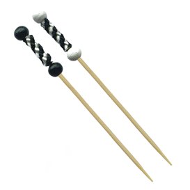 Bamboo Food Pick Black and White Design 12cm (100 Units)