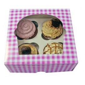 Paper Cupcake Box 4 Slot Pink 17,3x16,5x7,5cm (20 Units) 