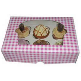 Paper Cupcake Box 6 Slot Pink 24,3x16,5x7,5cm (20 Units) 