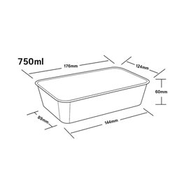 Rectangular Container in PP Black with Lid 750ml 17,3x11,9cm (50 Units)