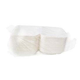 3-Compartment Fiber Taco Clamshell with Lid White 20x20x7,5cm (300 Units)