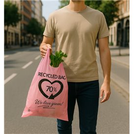 Reusable Plastic T-Shirt Bag Pink 42x53cm 50µm (20 Kg)