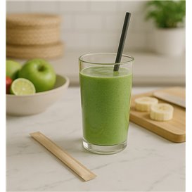 Paper Straight Straw Black Wrapped With a Kraft Sleeve Ø8mm 20cm (100 Units)