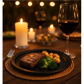 PS Reusable Plastic Plate Flat Black Ø220mm (300 Units)