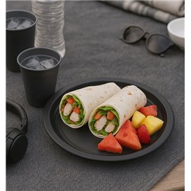 PS Reusable Plastic Plate Flat Black Ø220mm (300 Units)