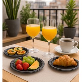 Plastic Plate PS Reusable Flat Black Ø165mm (450 Units)