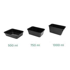 Rectangular Container in PP Black 1.000ml 17,6x12,4x7cm (50 Units)