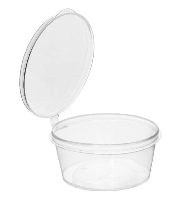 PP Plastic Souffle Cup with Hinged Lid Round 30ml (100 Units) PP Plastic Souffle Cup with Hinged Lid Round 30ml (100 Units)