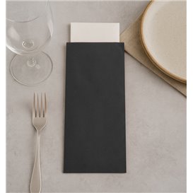 Paper Cutlery Sleeve with Napkin Black 11x25cm (100 Units)