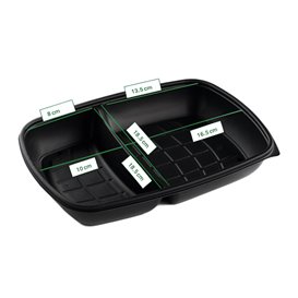 Reusable Plastic Container in PP Black 2C 1300ml 28x20x4cm (50 Units) 