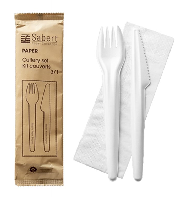 Kraft Cardboard Cutlery Kit Fork ,Knife and Napking (300 Units)