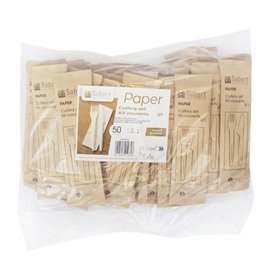 Kraft Cardboard Cutlery Kit Fork ,Knife and Napking (300 Units)