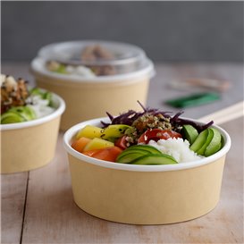 Paper Soup Bowl with Lid Kraft PP 1000ml Ø18cm (25 Units)