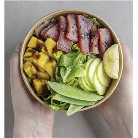 Paper Container Kraft-Kraft and RPET Lid 750ml Ø14,4cm (50 Units)