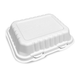 Sugarcane Hinged Container "Menu Box" White 19,5x15,5x7cm (50 Units)